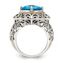 Shey Couture Sterling Silver with 14K Accent Antiqued Cushion Blue Topaz Ring