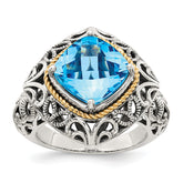 Shey Couture Sterling Silver with 14K Accent Antiqued Cushion Blue Topaz Ring