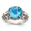 Cushion Checkerboard Blue Topaz Ring in Sterling Silver, Antiqued - Sophia Jewelers