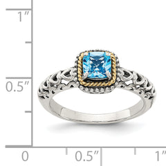 Shey Couture Sterling Silver with 14K Accent Antiqued Cushion Blue Topaz Ring