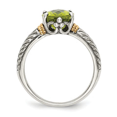 Shey Couture Sterling Silver with 14K Accent Antiqued Oval Peridot Ring