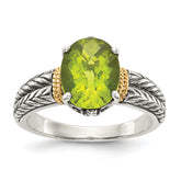 Shey Couture Sterling Silver with 14K Accent Antiqued Oval Peridot Ring