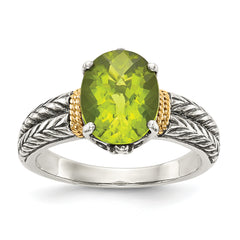 Shey Couture Sterling Silver with 14K Accent Antiqued Oval Peridot Ring