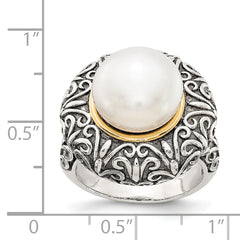 Sterling Silver w/14k 12mm FW Cultured Pearl Ring