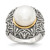 Sterling Silver w/14k 12mm FW Cultured Pearl Ring