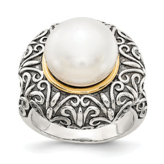 Sterling Silver w/14k 12mm FW Cultured Pearl Ring
