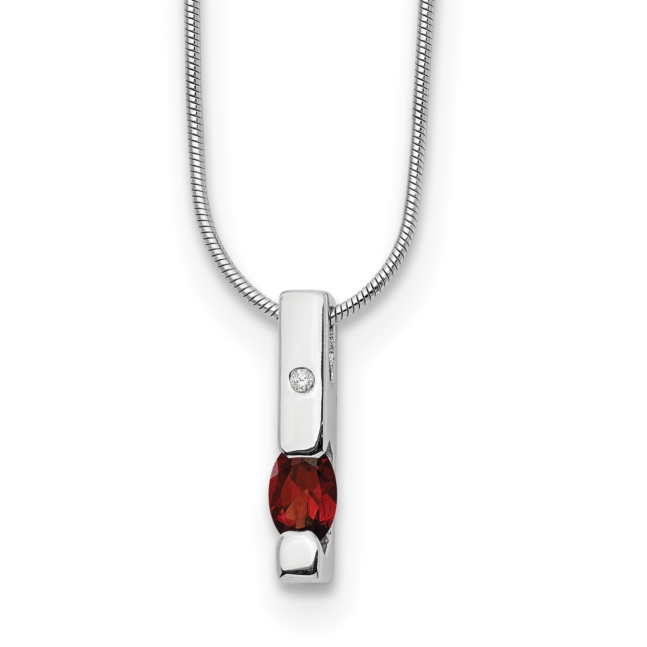 White Ice Sterling Silver Rhodium-Rhodium-Plated 18 inch Diamond and Garnet Necklace with 2 inch Extender