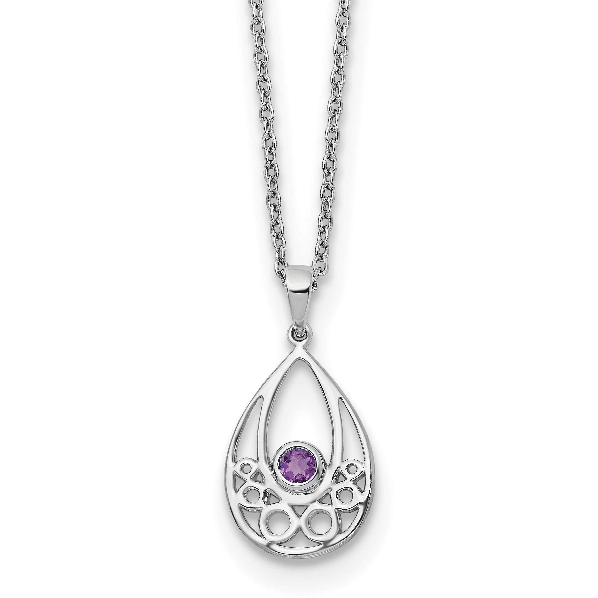 White Ice Sterling Silver Rhodium-Rhodium-Plated 18 inch Amethyst Necklace with 2 inch Extender