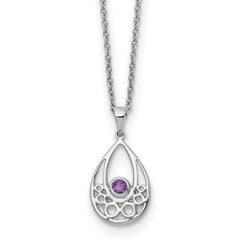 White Ice Sterling Silver Rhodium-Rhodium-Plated 18 inch Amethyst Necklace with 2 inch Extender