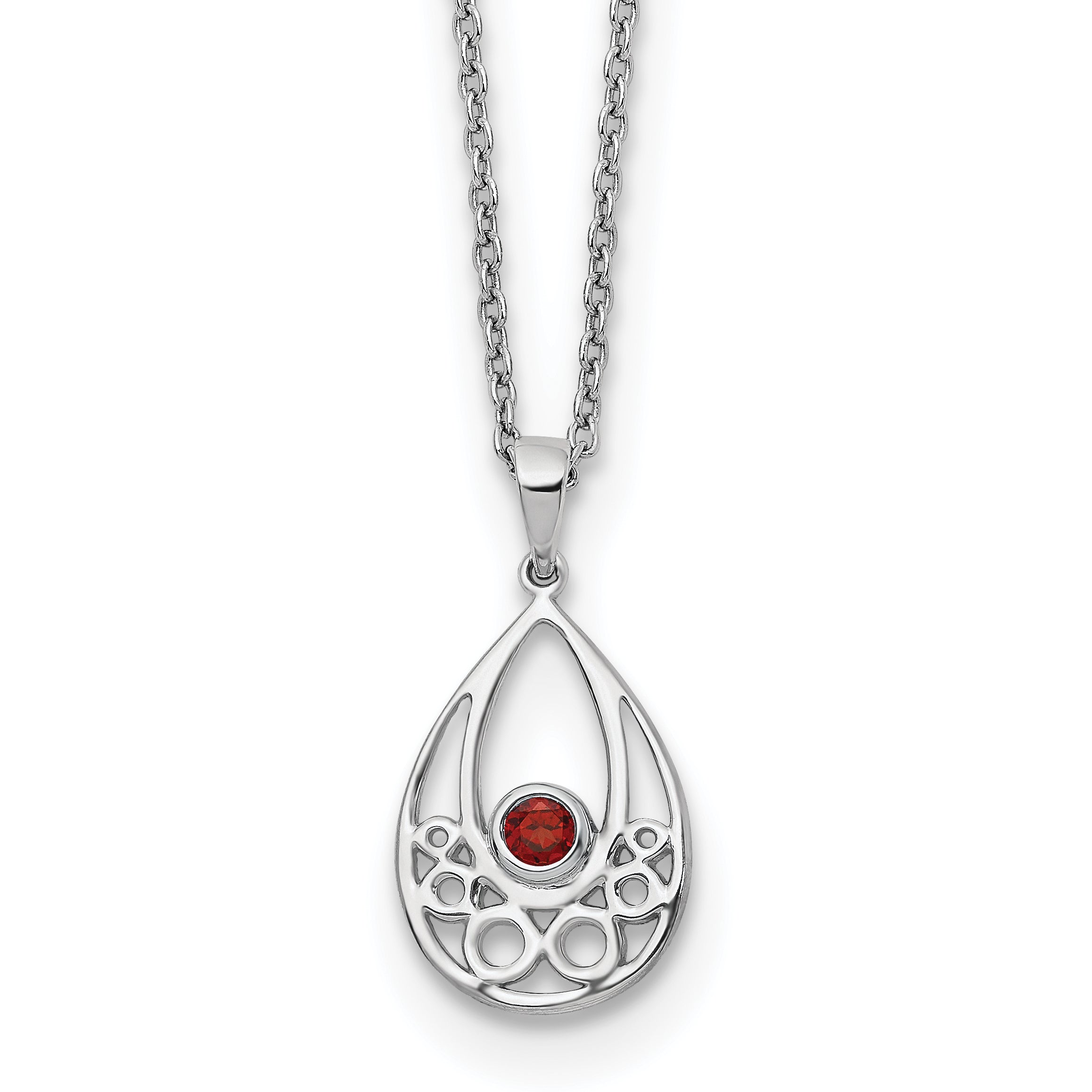 White Ice Sterling Silver Rhodium-Rhodium-Plated 18 inch Garnet Necklace with 2 inch Extender