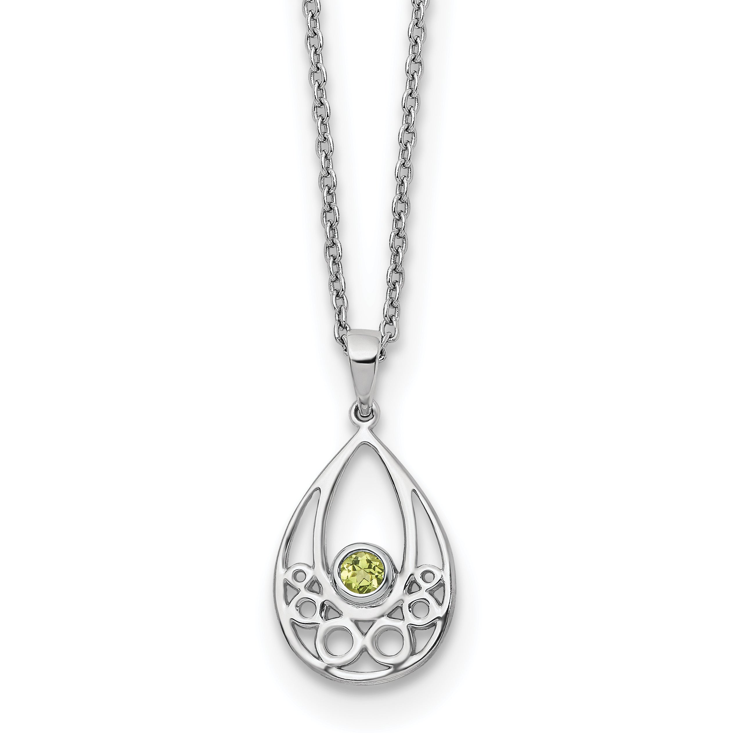 White Ice Sterling Silver Rhodium-Rhodium-Plated 18 inch Peridot Necklace with 2 inch Extender