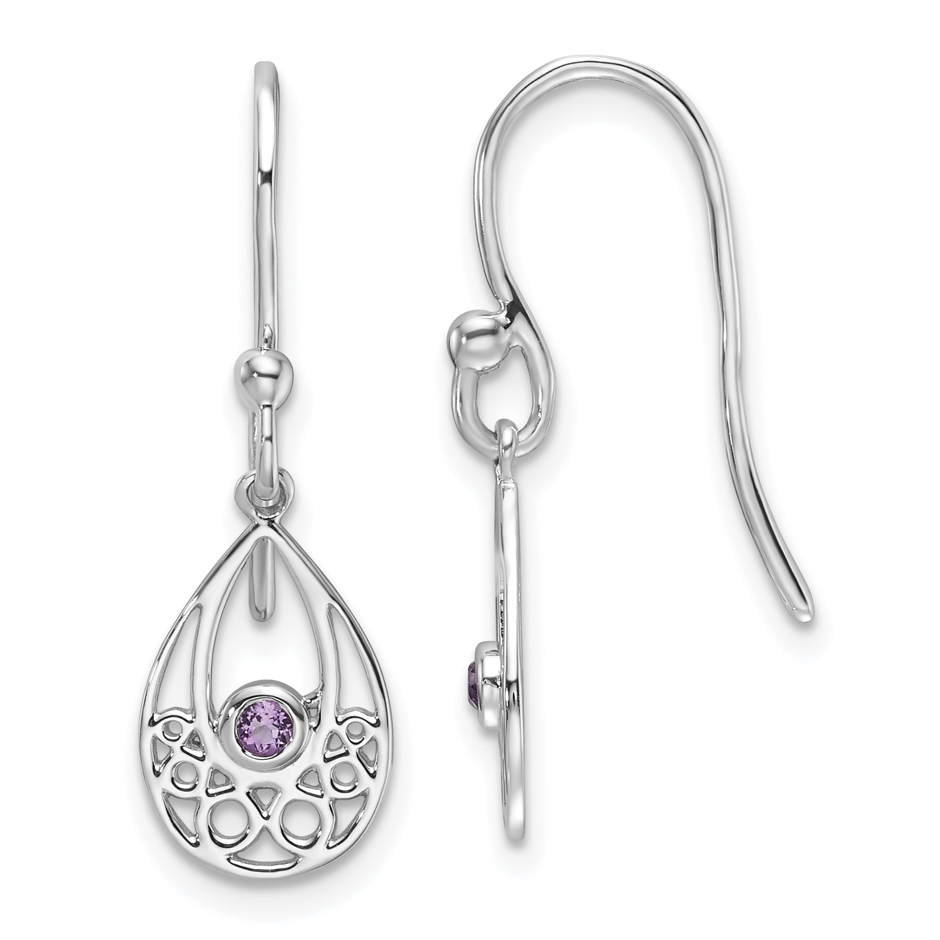 White Ice Sterling Silver Rhodium-plated Amethyst Shepherd Hook Earrings