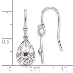 White Ice Sterling Silver Rhodium-plated Garnet Shepherd Hook Earrings