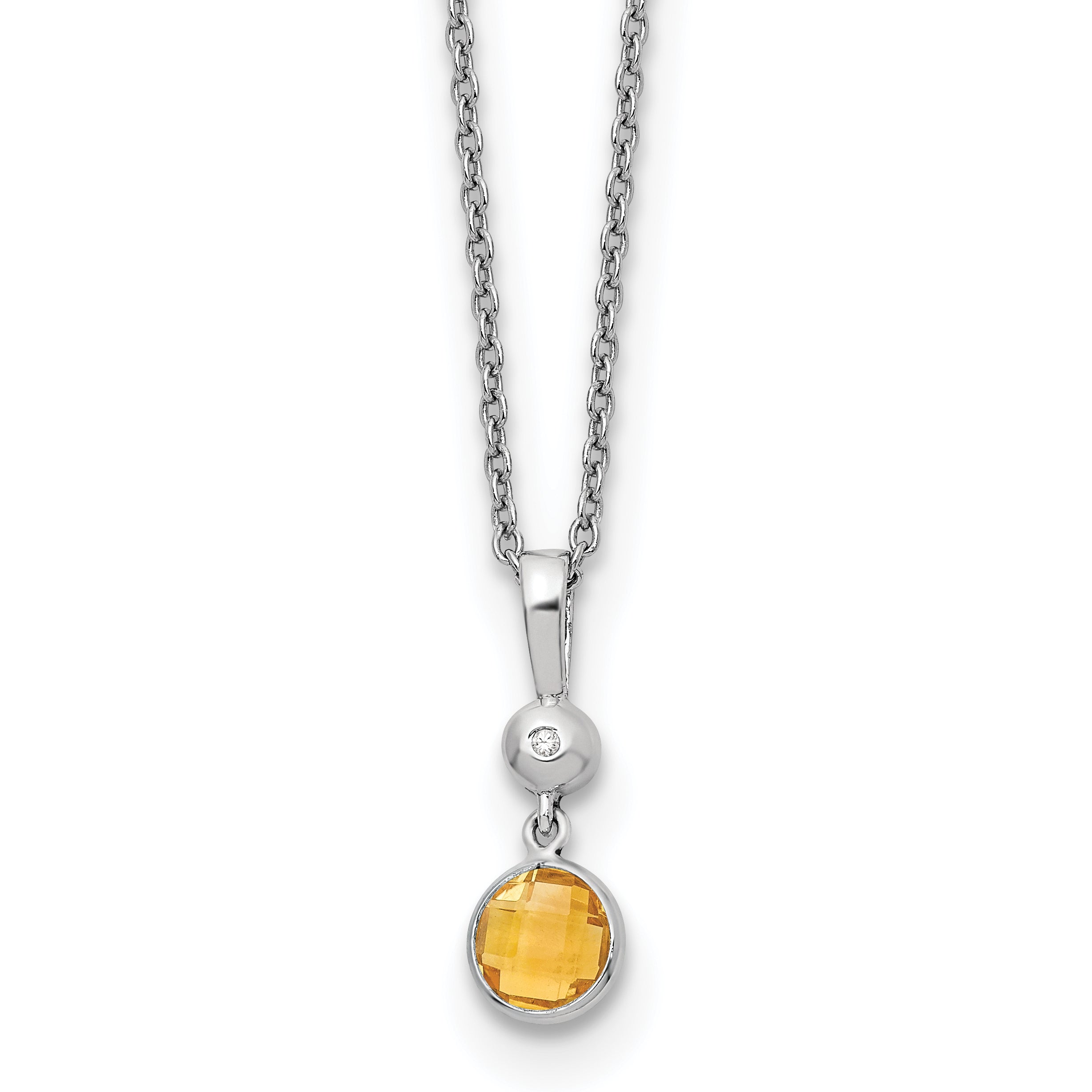 White Ice Sterling Silver Rhodium-Rhodium-Plated 18 inch Diamond and Citrine Necklace with 2 inch Extender