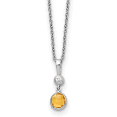 White Ice Sterling Silver Rhodium-Rhodium-Plated 18 inch Diamond and Citrine Necklace with 2 inch Extender