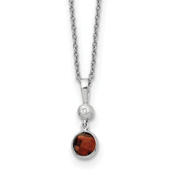 White Ice Sterling Silver Rhodium-Rhodium-Plated 18 inch Diamond and Garnet Necklace with 2 inch Extender