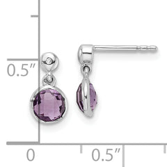 White Ice Sterling Silver Rhodium-plated Diamond and Amethyst Post Dangle Earrings