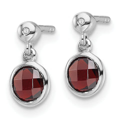 White Ice Sterling Silver Rhodium-plated Diamond and Garnet Post Dangle Earrings