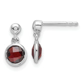 White Ice Sterling Silver Rhodium-plated Diamond and Garnet Post Dangle Earrings