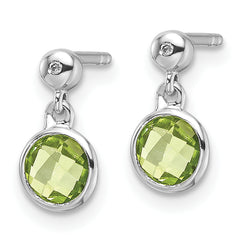 White Ice Sterling Silver Rhodium-plated Diamond and Peridot Post Dangle Earrings