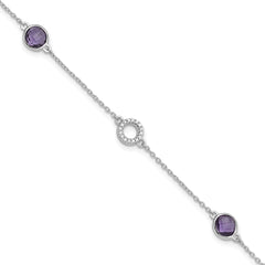White Ice Sterling Silver Rhodium-Rhodium-Plated 6.25 inch Diamond and Amethyst Bracelet plus 1 inch extender