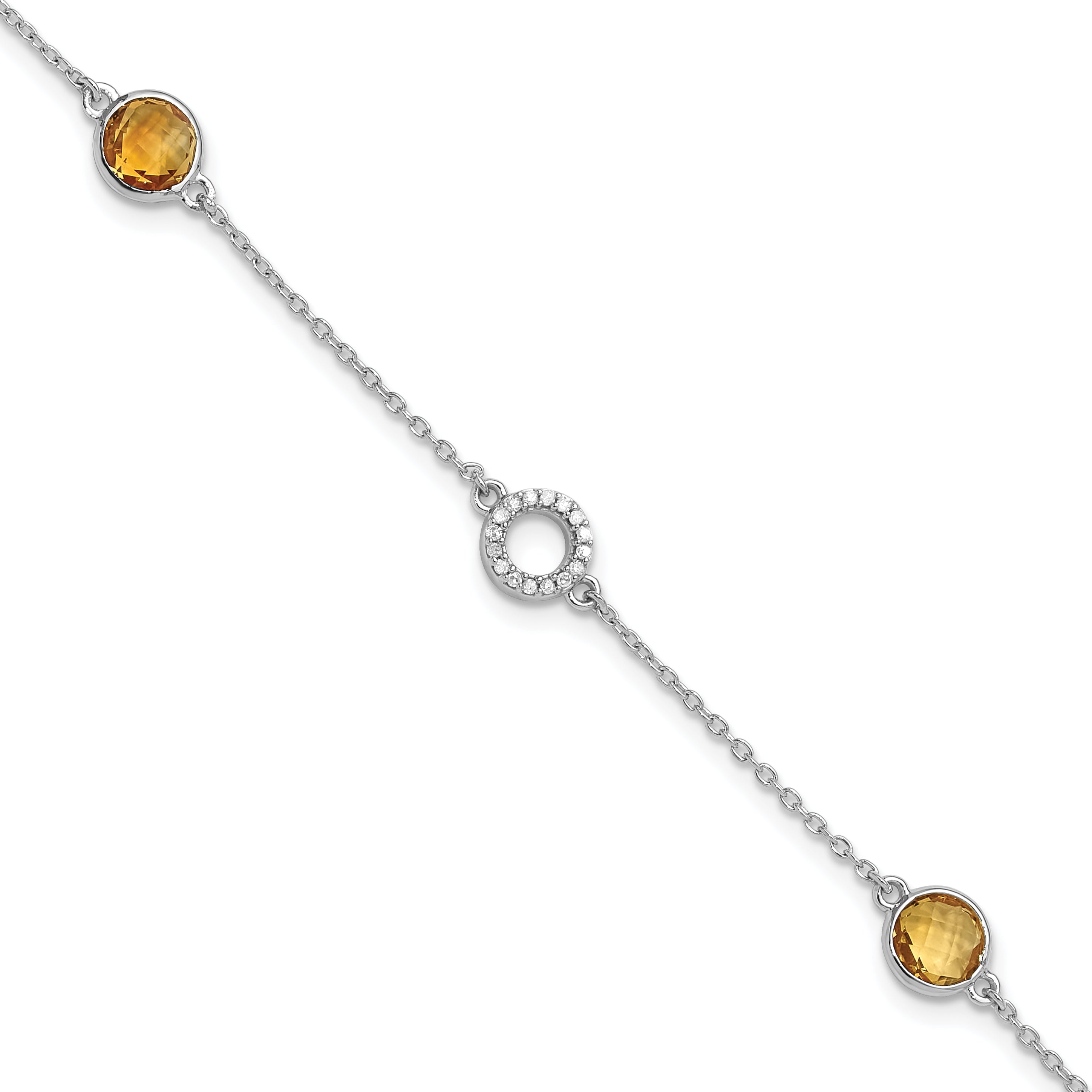 White Ice Sterling Silver/Rhodium-Rhodium-Plated Diamond and Citrine 6.25 inch Bracelet plus 1 inch extender