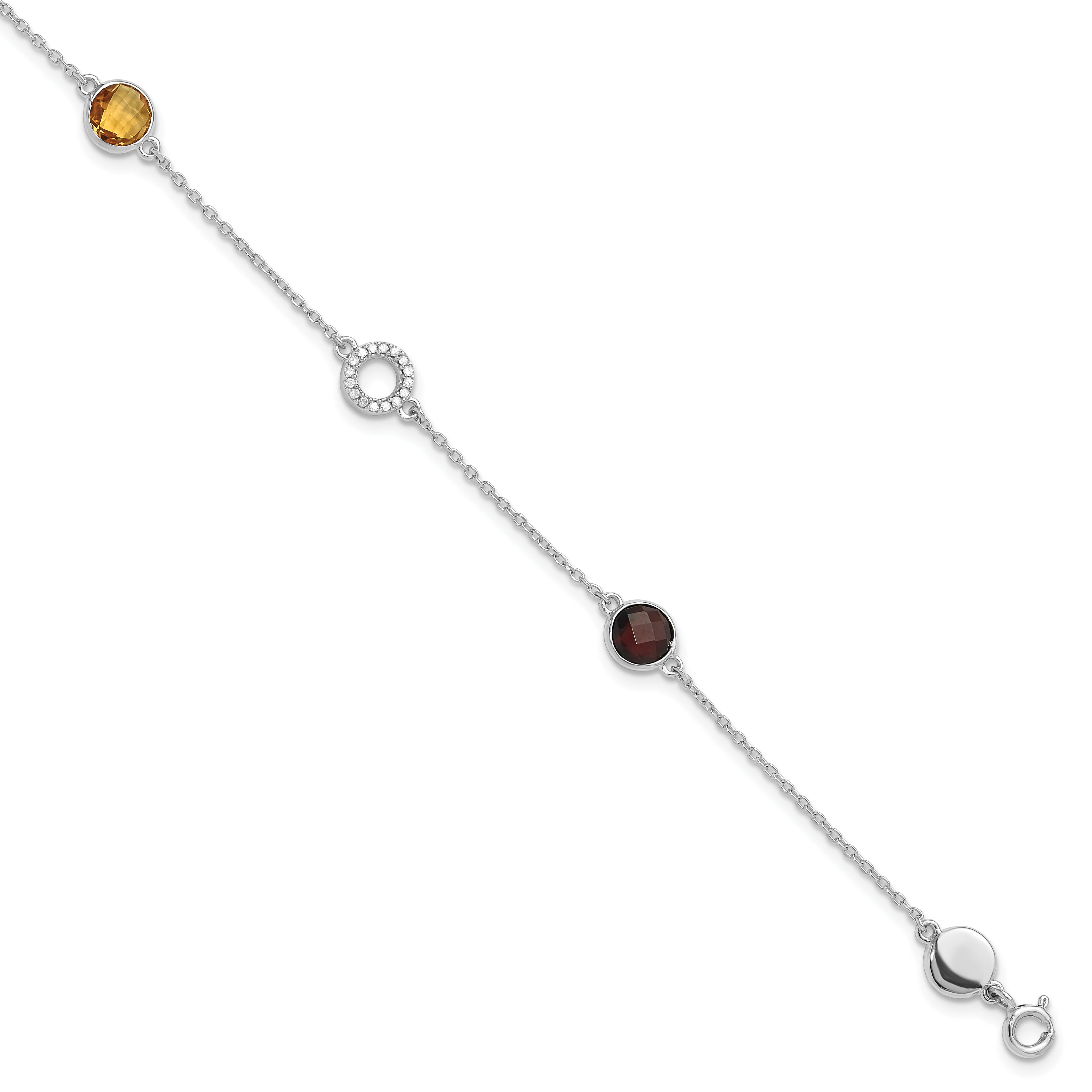 White Ice Sterling Silver Rhodium-Rhodium-Plated Diamond, Citrine, Garnet 6.25 inch Bracelet plus 1inch Extender