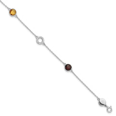 White Ice Sterling Silver Rhodium-Rhodium-Plated Diamond, Citrine, Garnet 6.25 inch Bracelet plus 1inch Extender