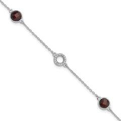 White Ice Sterling Silver Rhodium-Rhodium-Plated 6.25 inch Diamond and Garnet Bracelet plus 1inch extender