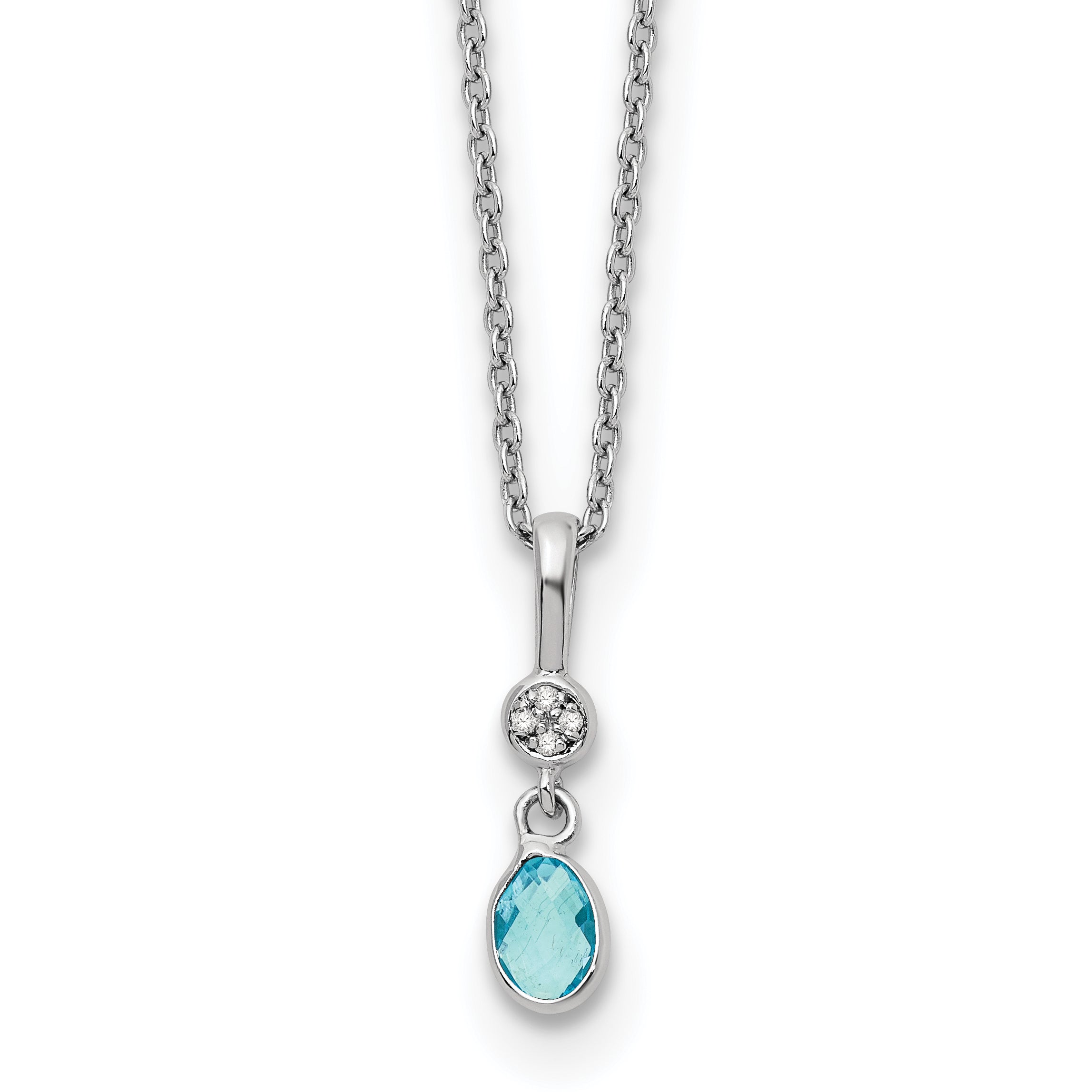 White Ice Sterling Silver Rhodium-Rhodium-Plated 18 inch Diamond and Blue Topaz Necklace with 2 inch Extender
