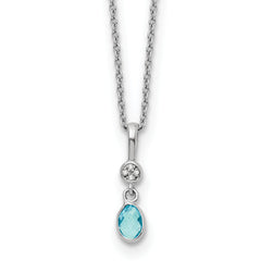 White Ice Sterling Silver Rhodium-Rhodium-Plated 18 inch Diamond and Blue Topaz Necklace with 2 inch Extender