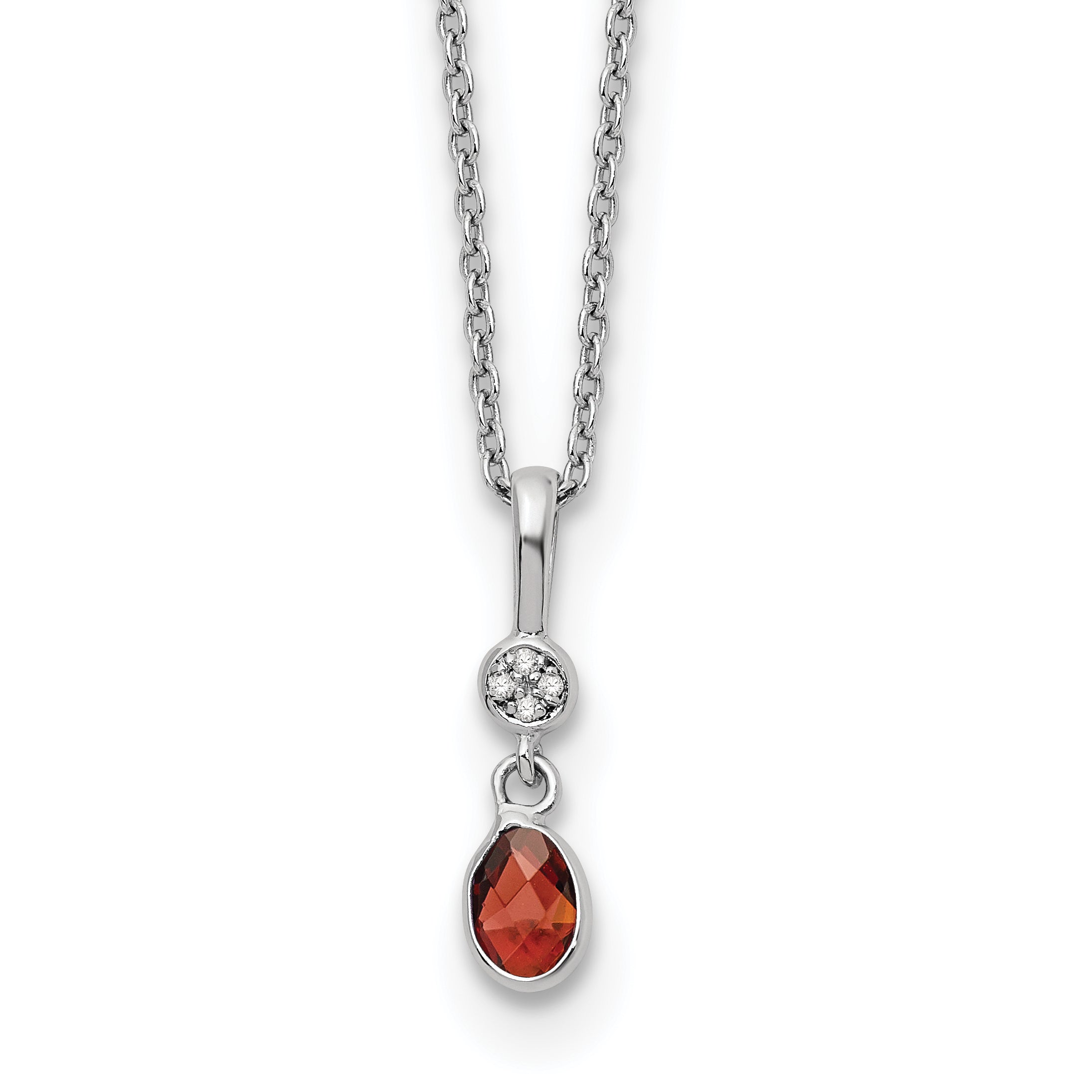 White Ice Sterling Silver Rhodium-Rhodium-Plated 18 inch Diamond and Garnet  Necklace with 2 inch Extender