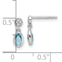 White Ice Sterling Silver Rhodium-plated Diamond and Blue Topaz Post Dangle Earrings