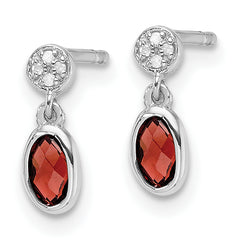 White Ice Sterling Silver Rhodium-plated Diamond and Garnet Post Dangle Earrings