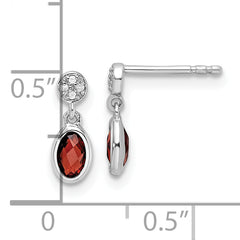 White Ice Sterling Silver Rhodium-plated Diamond and Garnet Post Dangle Earrings