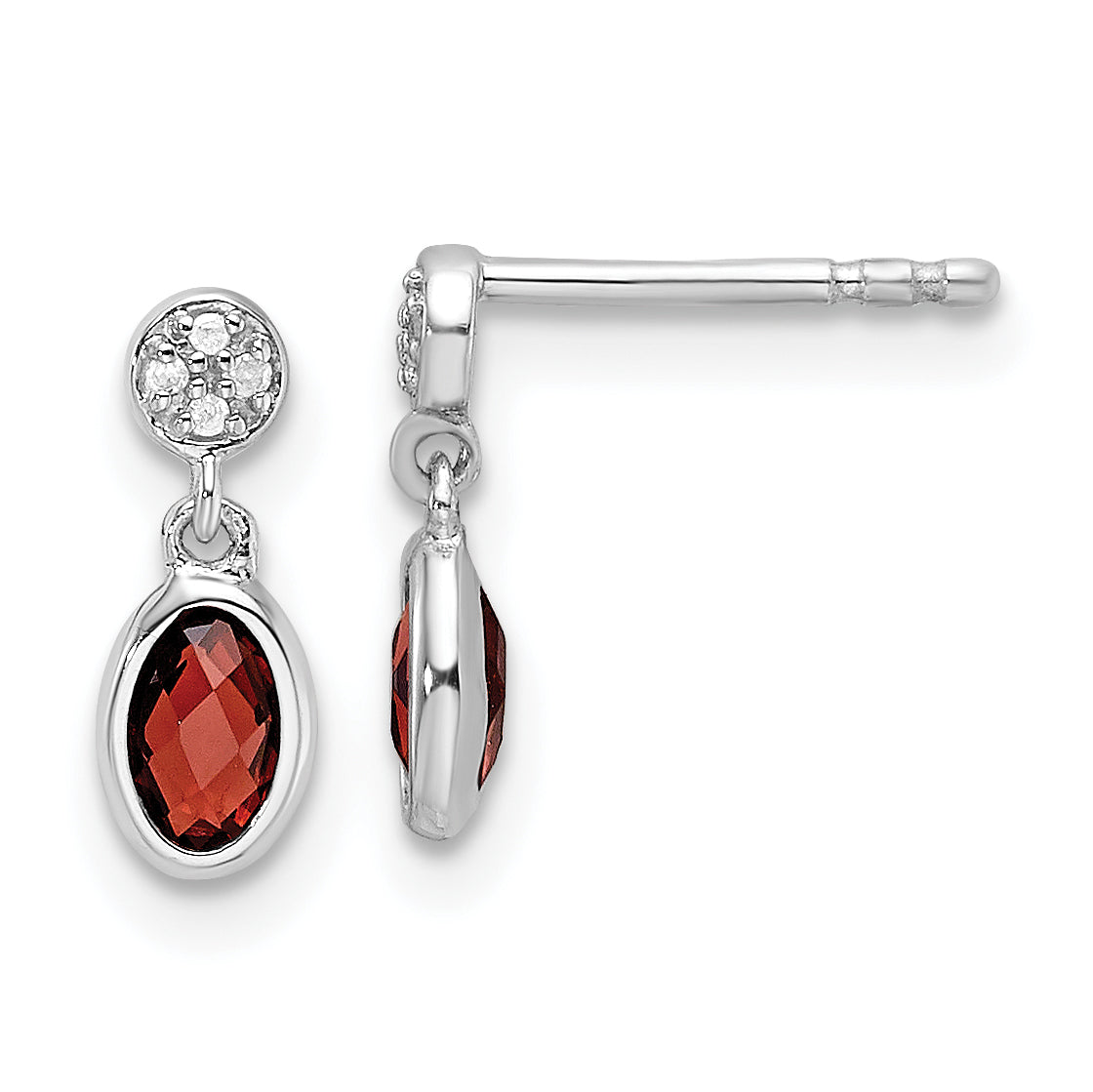 White Ice Sterling Silver Rhodium-plated Diamond and Garnet Post Dangle Earrings