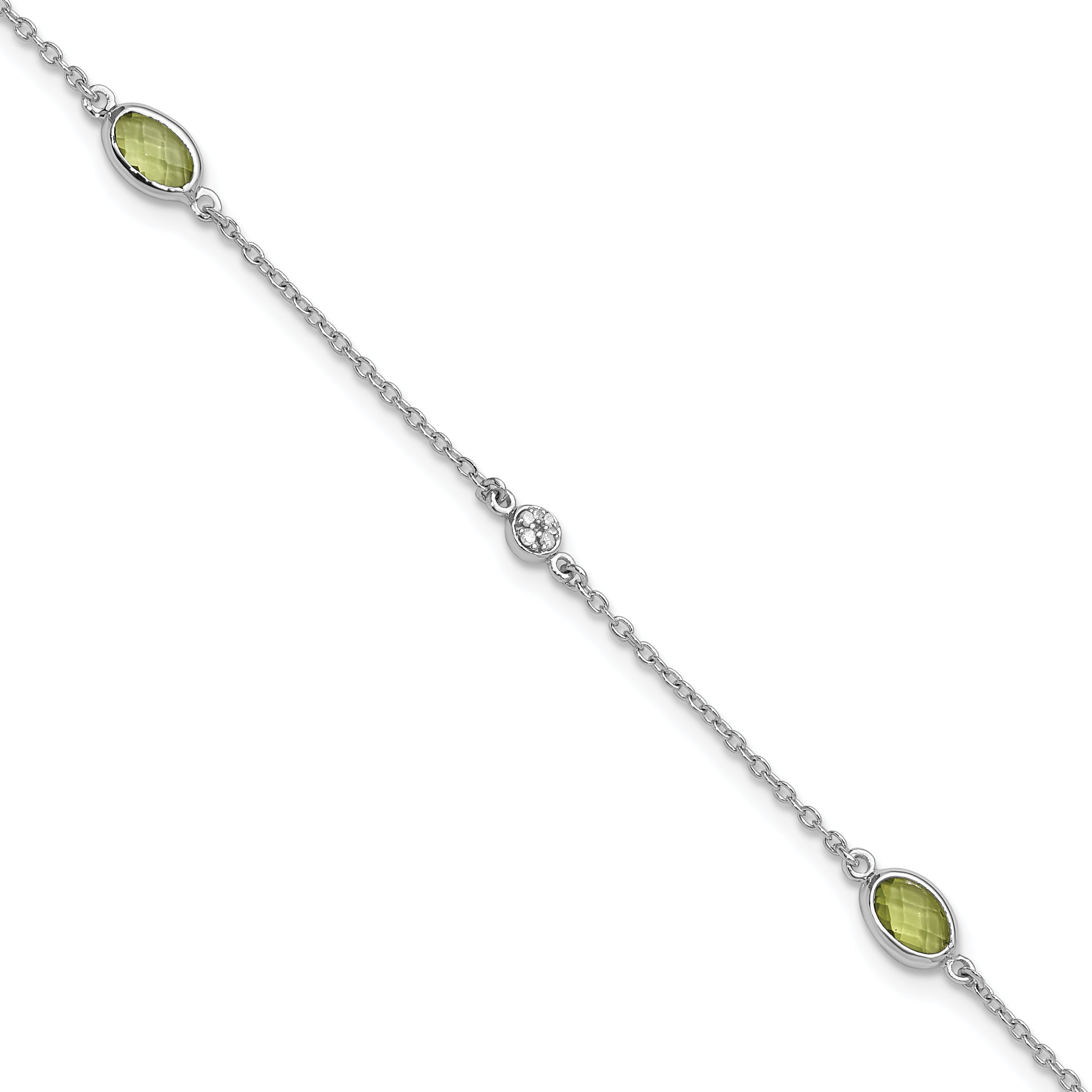 White Ice Sterling Silver Rhodium-Rhodium-Plated 7.5 inch Diamond and Peridot Bracelet with 1.25 Inch Extender