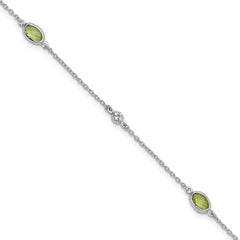 White Ice Sterling Silver Rhodium-Rhodium-Plated 7.5 inch Diamond and Peridot Bracelet with 1.25 Inch Extender