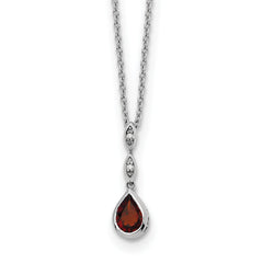White Ice Sterling Silver Rhodium-Rhodium-Plated 18 inch Diamond and Garnet Teardrop Necklace with 2 inch Extender