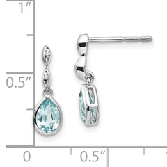 White Ice Sterling Silver Rhodium-plated Blue Topaz and Diamond Post Dangle Teardrop Earrings