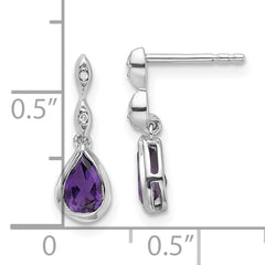 White Ice Sterling Silver Rhodium-plated Diamond with Teardrop Amethyst Post Dangle Earrings