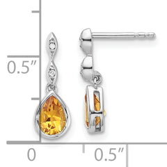 White Ice Sterling Silver Rhodium-plated Diamond and Citrine Teardrop Post Dangle Earrings