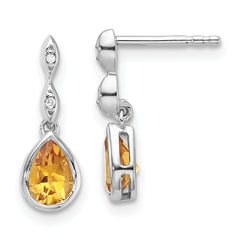 White Ice Sterling Silver Rhodium-plated Diamond and Citrine Teardrop Post Dangle Earrings