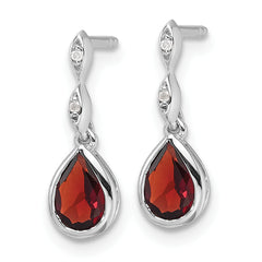 White Ice Sterling Silver Rhodium-plated Diamond and Garnet Teardrop Post Dangle Earrings