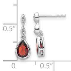 White Ice Sterling Silver Rhodium-plated Diamond and Garnet Teardrop Post Dangle Earrings