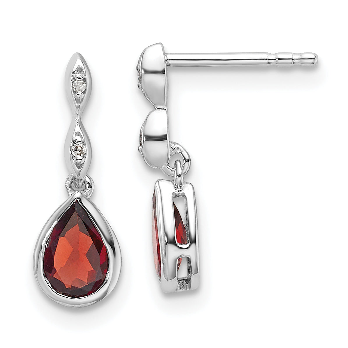 White Ice Sterling Silver Rhodium-plated Diamond and Garnet Teardrop Post Dangle Earrings