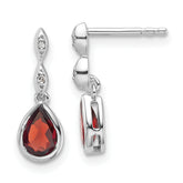 White Ice Sterling Silver Rhodium-plated Diamond and Garnet Teardrop Post Dangle Earrings