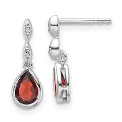 White Ice Sterling Silver Rhodium-plated Diamond and Garnet Teardrop Post Dangle Earrings