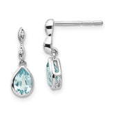 White Ice Sterling Silver Rhodium-plated Blue Topaz and Diamond Post Dangle Teardrop Earrings