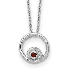 Sterling Silver Rhodium-Plated Plated White Ice .05ct. Diamond & Garnet With 2 Inch Extention Neckl